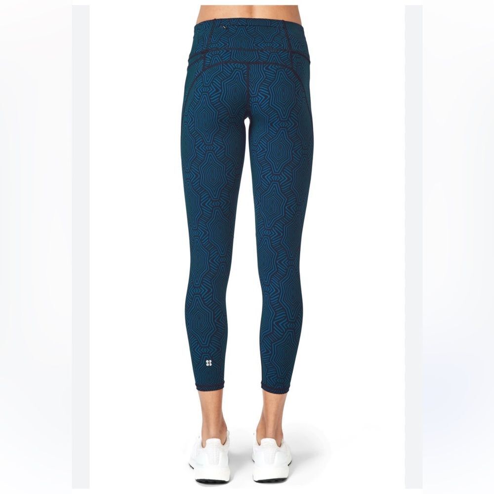 Sweaty Betty Black Blue Printed Power 7/8 Workout Cropped Leggings Sz S 8 - 10